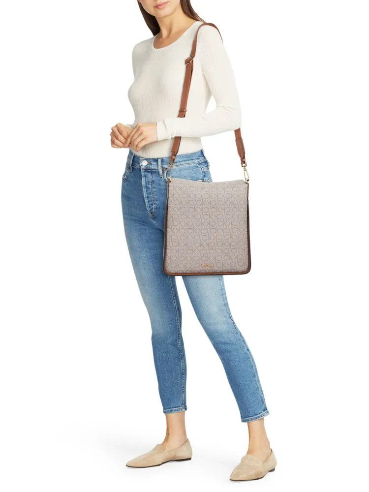 Calvin Klein Monogram Fay Shoulder Bag in Brown Khaki